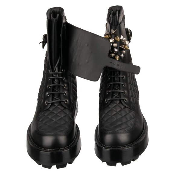 Dolce & Gabbana - Quilted Leather Biker Combat Boots with Logo and Studs Black 4 - Picture 5 of 5